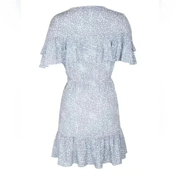 Auguste Edie Cascade Dusty Blue Wrap Mini Dress - Picture 7 of 8